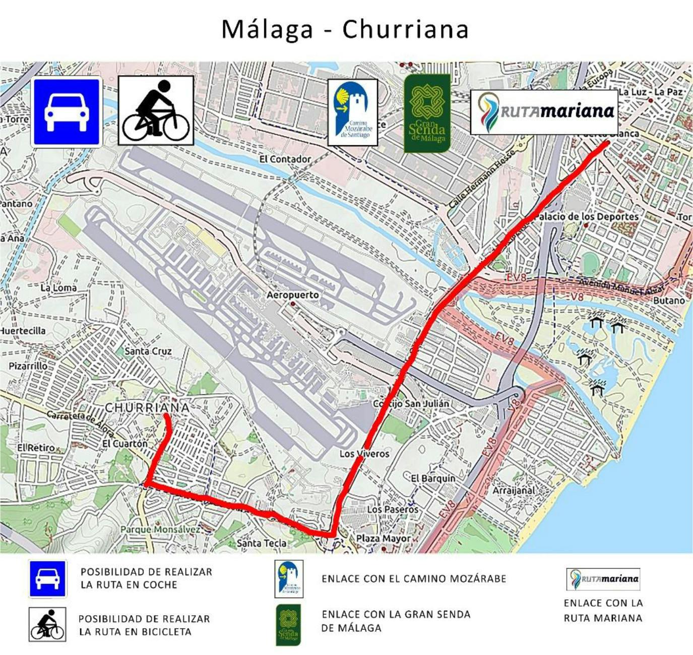 Mapa de acceso a Churriana desde Málaga