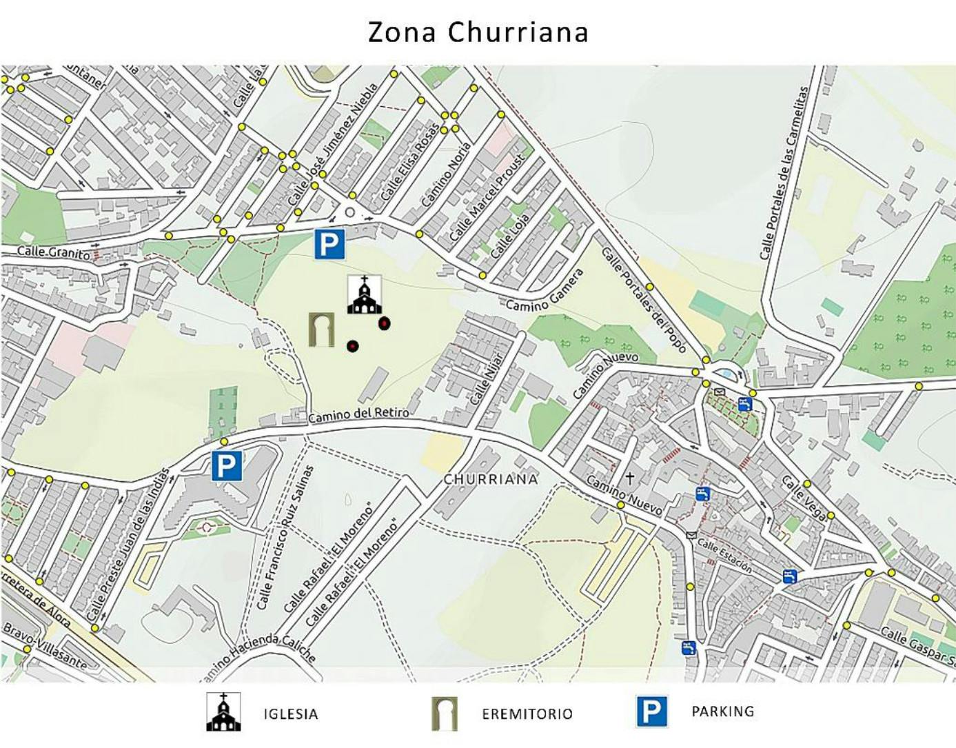 Mapa de ubicación de las ruinas mozárabes dentro de Churriana