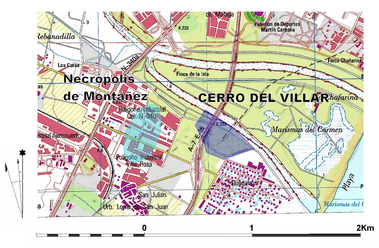 Figura 1. Ubicación de Cerro del Villar sobre recorte de la hoja 1053-2 del MTN 1:25000